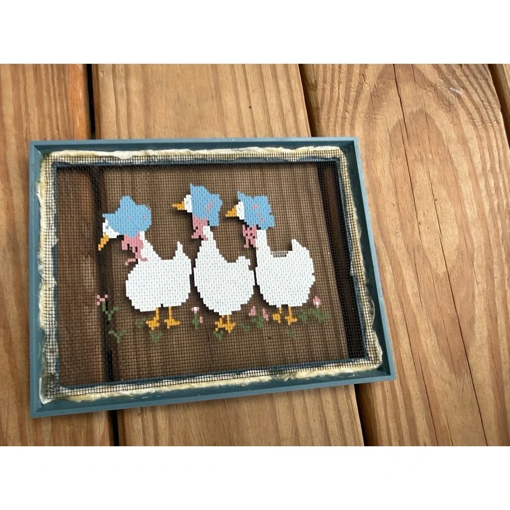 Vtg 80s Pickin Paint Country Geese & Love Is For Sharing Framed Cottagecore